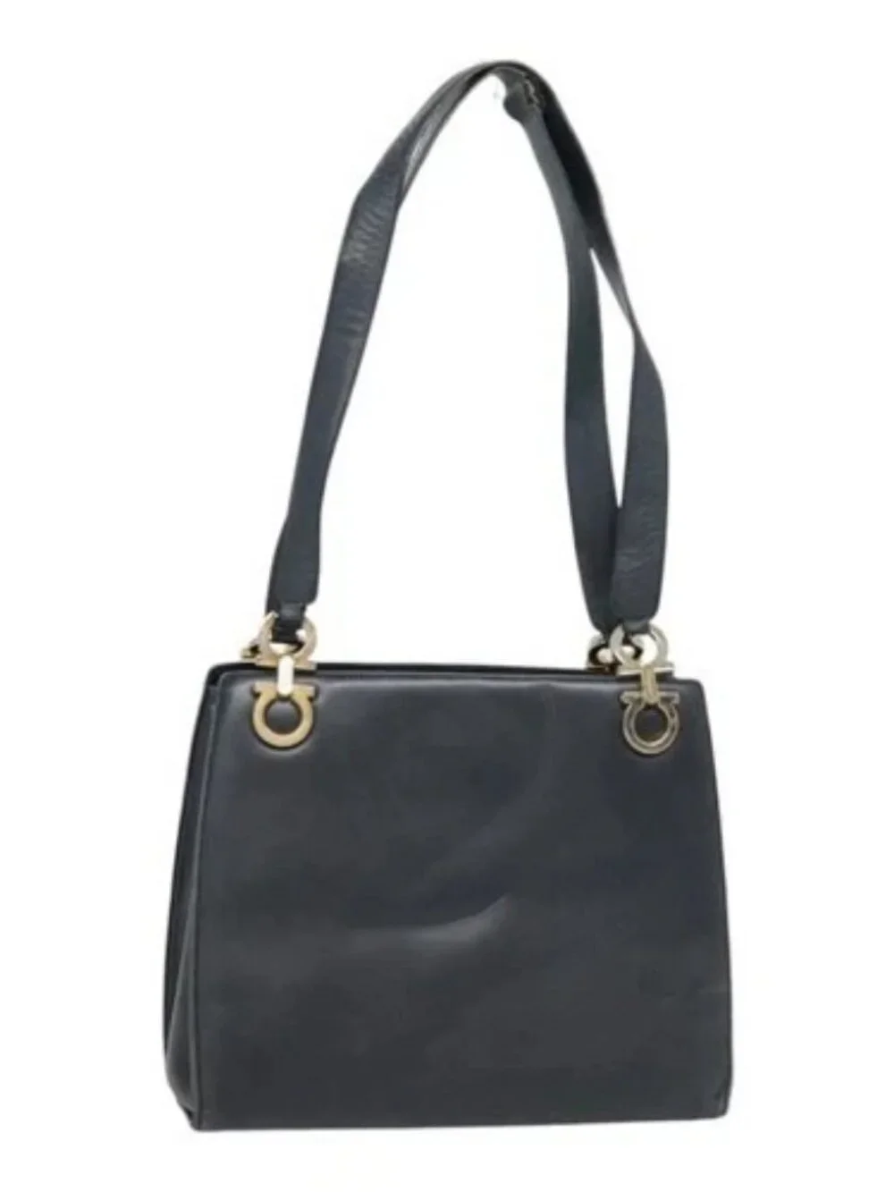 Salvatore Ferragamo Gancini Tote Bag Leather Black Gold Auth 90254
